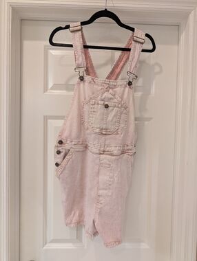 Faherty Pink Denim Short Overalls Size Medium